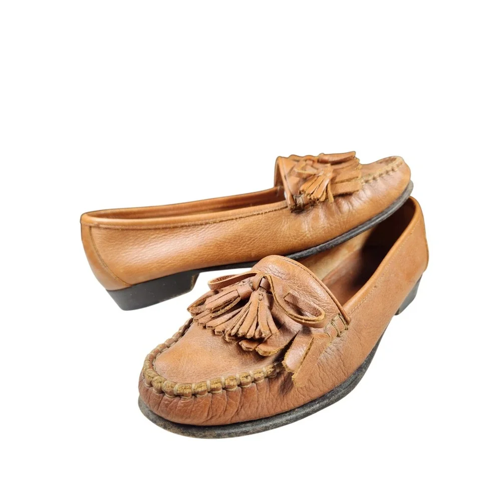 Vintage Cole Haan Brown Leather Tassel Loafers Preppy Academia Old Money 6.5